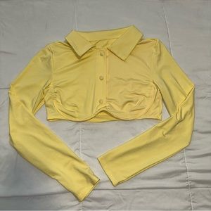 Long sleeve button up crop top with underwire